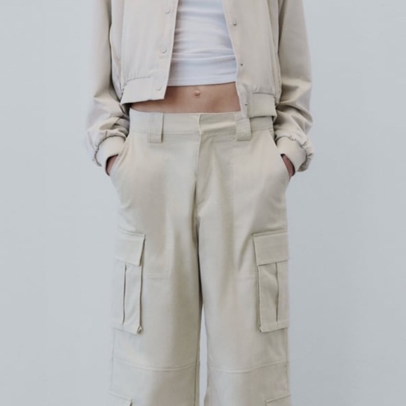 ZARA WOMAN SATIN EFFECT CROP BOMBER SIZE XL SAND NEW WITH TAGS - Picture 5 of 11